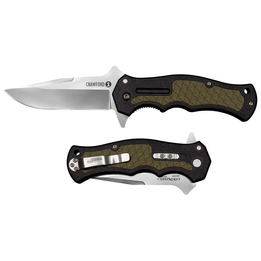 Cold Steel CS20MWCZ Crawford 1 3.50" Folding Plain Clip Point 4034 Stainless Steel Blade Black w/OD Green Traction Inlays GRN Handle Blister Pack Packaging