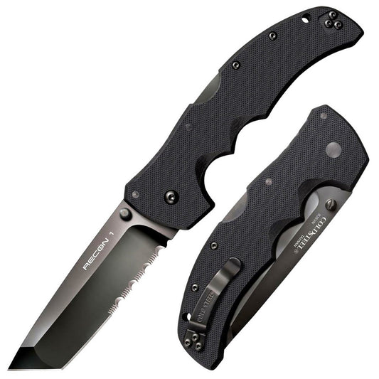 Cold Steel CS27BTH Recon 1 4" Folding Part Serrated DLC Coated American S35VN Blade/ 5.38" Black Textured G10 Handle Includes Belt Clip