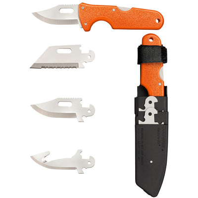 Cold Steel CS40AL Click-N-Cut Hunter 2.50" Fixed Bowie/Gut Hook/Plain/Serrated Satin 420J2 SS Blade/Orange ABS Handle