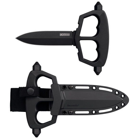 Cold Steel CS80NT3 Chaos Push Knife 5" Fixed Plain Black Matte Powder Coat SK-5 Steel Blade/ Black w/D-Guard Handle Griv-Ex w/Overmold Kray-Ex Handle Includes Belt Loop/Sheath