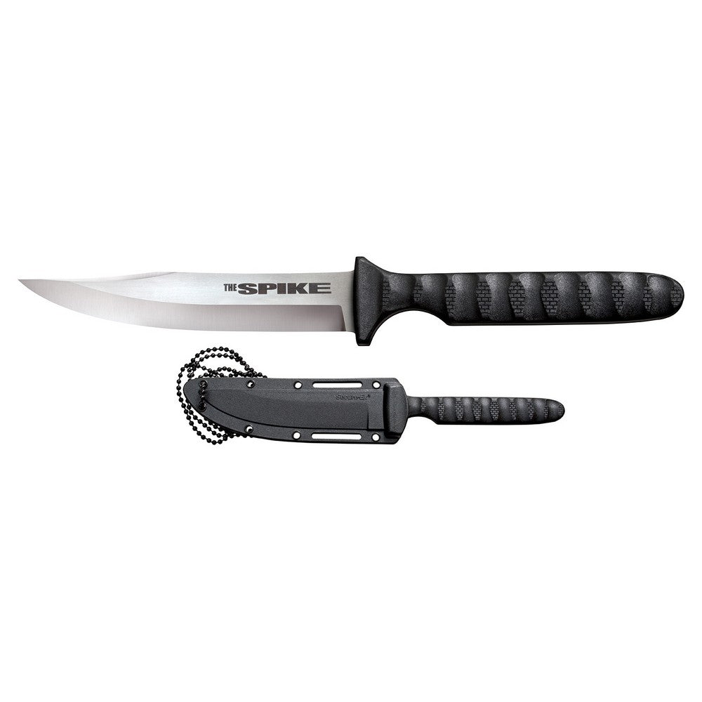 Cold Steel CS53NBS Spike  4" Fixed Bowie Plain 4116 Stainless Steel Blade/Black Scalloped Griv-Ex Handle Includes Sheath