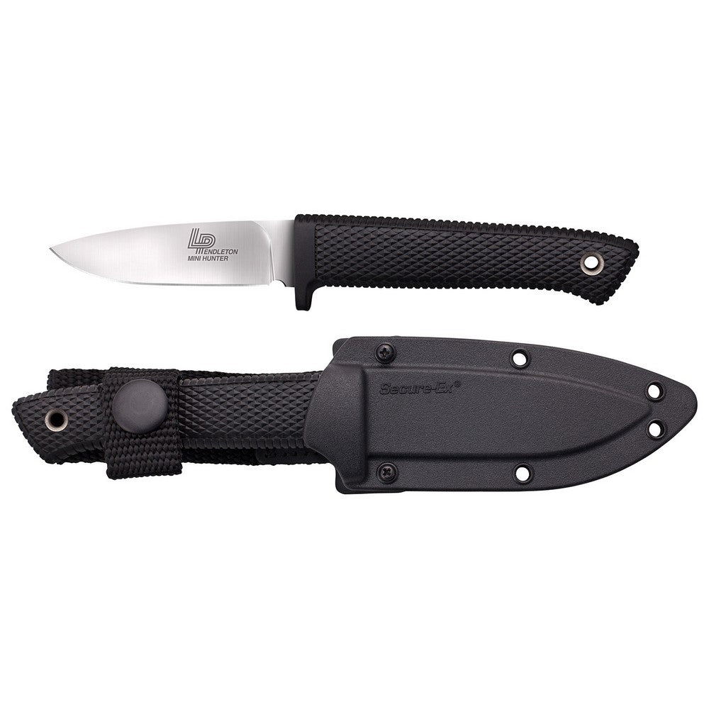 Cold Steel CS36LPMF Pendleton Mini Hunter 3" Fixed Plain Stone Washed American CPM 3V High Carbon Steel Blade/Black Textured Kray-Ex Handle Includes Sheath