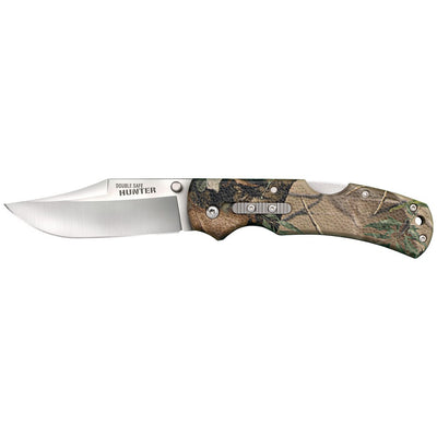 Cold Steel CS23JE Double Safe Hunter 3.50" Folding Clip Point Plain Satin 8Cr13MoV SS Blade/ Camo GFN Handle Includes Pocket Clip