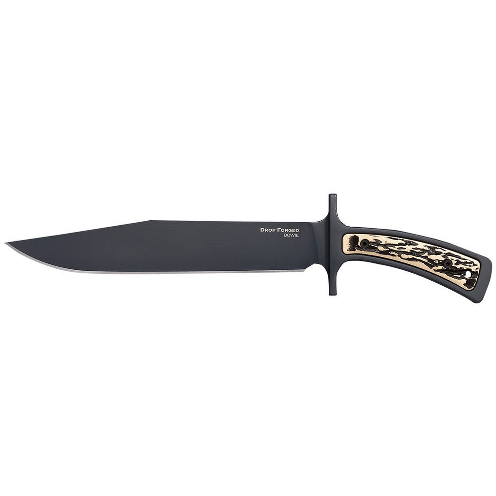 Cold Steel CS36MK Drop Forged  9.50" Fixed Bowie Plain Black 52100 High Carbon Steel Blade/ Black & Ivory Faux Stag Handle Includes Belt Loop/Sheath