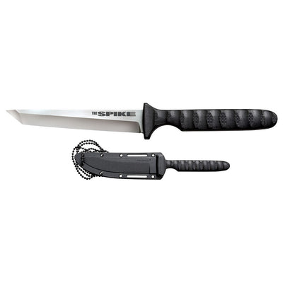 Cold Steel CS53NCT Spike  4" Fixed Tanto Plain Cryo 4116 SS Blade/Black Scalloped Griv-Ex Handle Includes Bead Chain Lanyard/Sheath