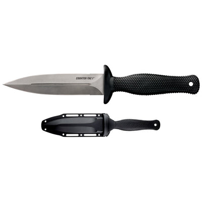 Cold Steel CS10BCTL Counter TAC I 5" Fixed Spear Point Plain Stone Washed AUS-8A SS Blade/ Black Textured Kray-Ex Handle Includes Belt Clip/Sheath