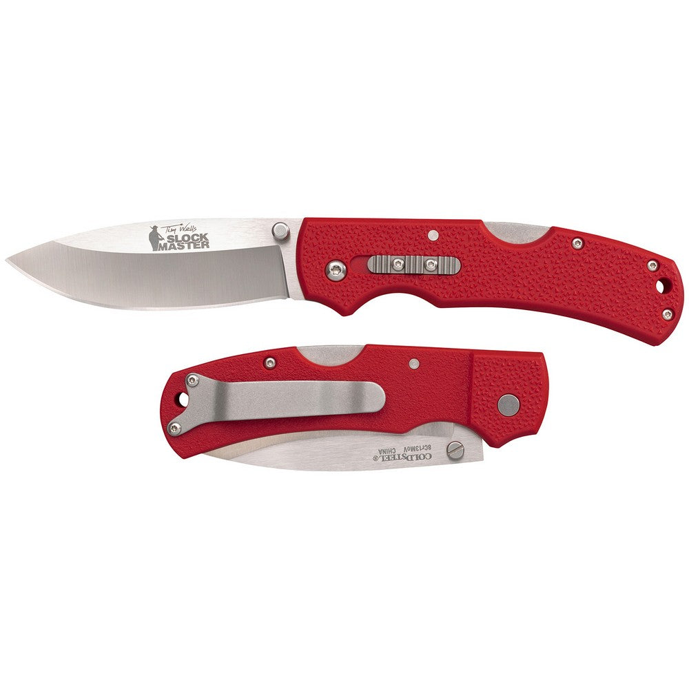 Cold Steel CS23JK Double Safe Slock Master 3.50" Folding Drop Point Plain 8Cr13MoV SS Blade/Red Textured GFN Handle Includes Pocket Clip