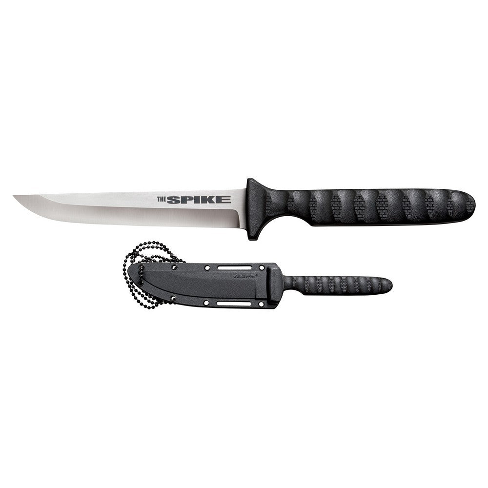 Cold Steel CS53NCC Spike  4" Fixed Drop Point Plain Cryo 4116 SS Blade/Black Scalloped Griv-Ex Handle Includes Bead Chain Lanyard/Sheath