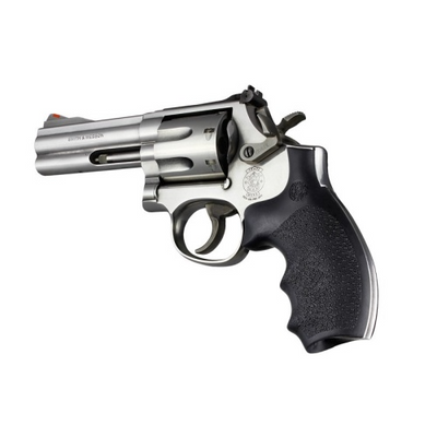 Hogue 62000 Rubber Bantam Black Rubber Pistol Grip with Finger Grooves for S&W K, L Frame with Round Butt