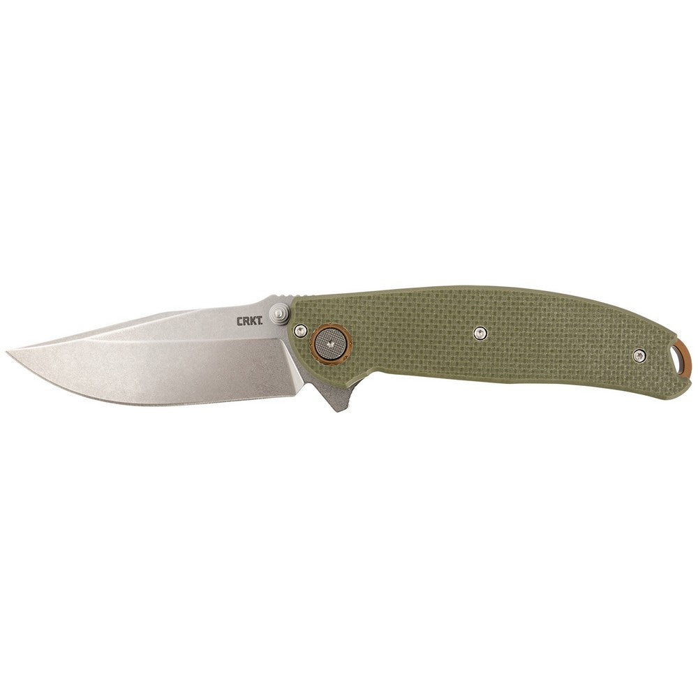 CRKT 2471 Butte  3.36" Folding Plain Stonewashed D2 Steel Blade/OD Green G10 Handle Includes Pocket Clip