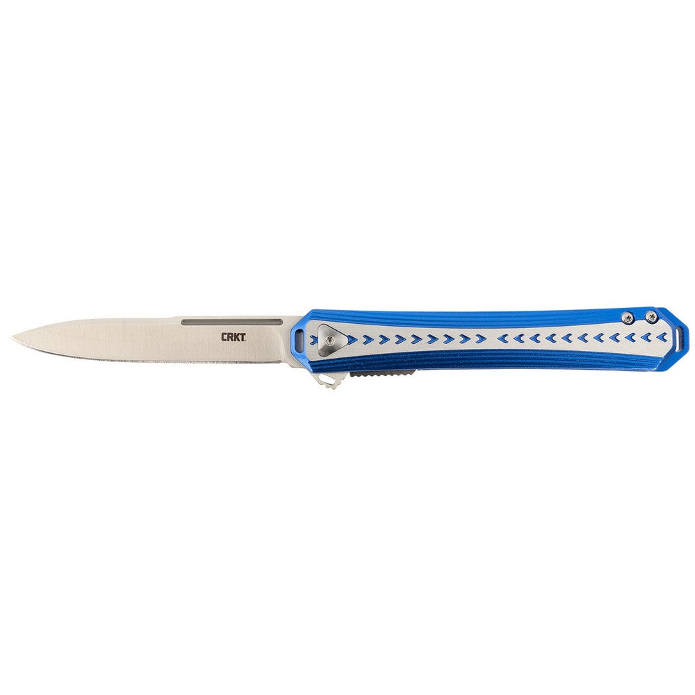 CRKT 6710 Stickler  3.38" Folding Plain Satin 12C27 Sandvik Blade/ Blue & Silver Aluminum Handle Includes Pocket Clip