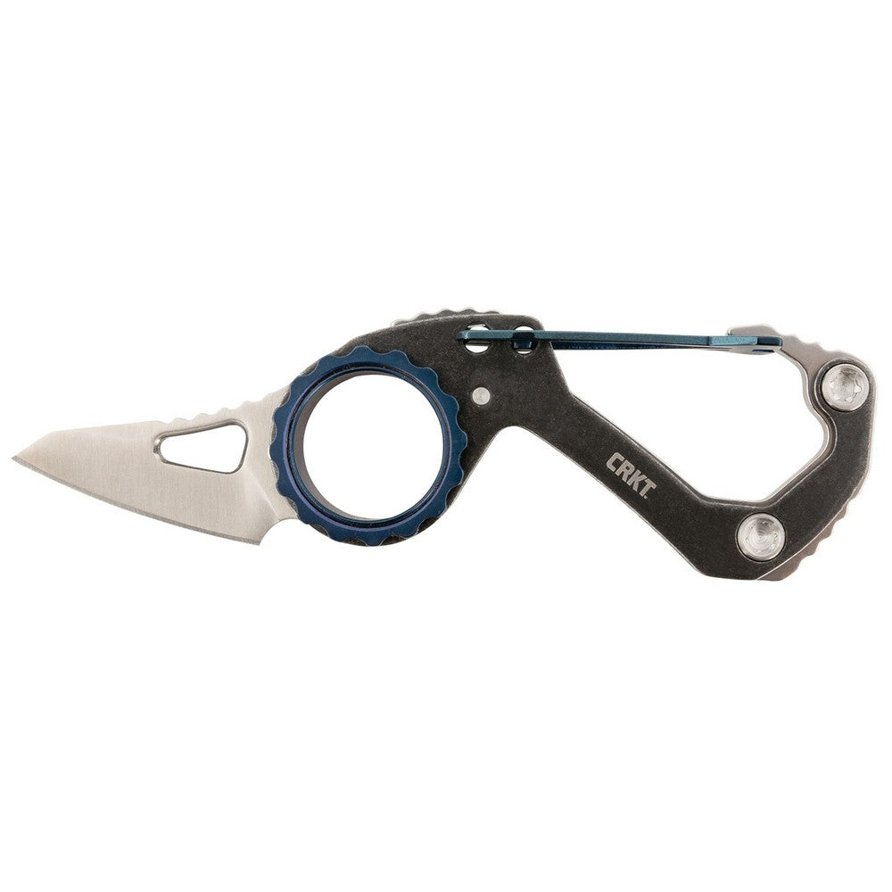 CRKT 9083 Compano  1.44" Folding Sheepsfoot Plain Satin 8Cr13MoV SS Blade/Black Stonewashed w/Blue Accents Stainless Steel Handle