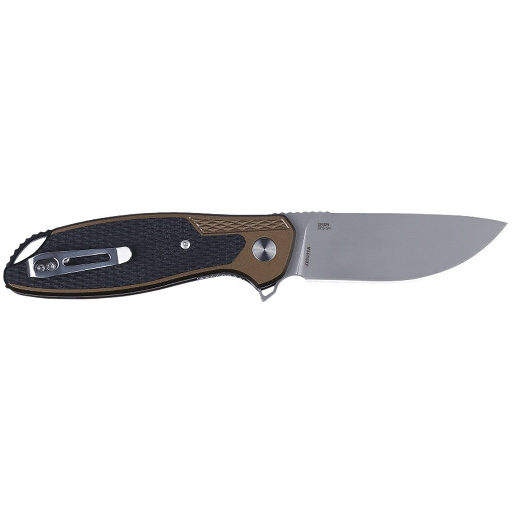 CRKT K360GXP Jake  3.32" Drop Point Plain Bead Blasted 12C27 Sandvik Blade/ Black/Brown Aluminum/G10 Handle Includes Pocket Clip