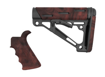 Hogue 15456 OverMolded Collapsible Buttstock made of Synthetic Material with Black Finish, Red Lava OverMolded Rubber & Includes Red Lava Rubber Finger Grooved Grip for AR-15, M16 with Mil-Spec Buffer Tube (Tube Not Included)