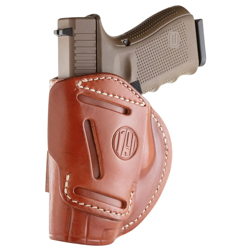 1791 Gunleather 4WH6CBRR 4-Way  IWB/OWB Size 06 Classic Brown Leather Belt Clip Compatible w/ Glock 17/Ruger American Pistol Ambidextrous