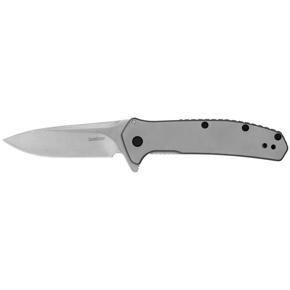 Kershaw  Outcome  2.80" Folding Clip Point Plain Stonewashed 8Cr13MoV SS Blade/Bead Blasted Stainless Steel Handle Includes Pocket Clip