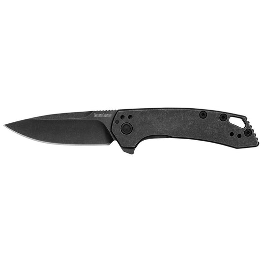 Kershaw  Radar  2.90" Folding Drop Point Plain Black Oxide Blackwash 8Cr13MoV SS Blade & Stainless Steel Handle Includes Pocket Clip