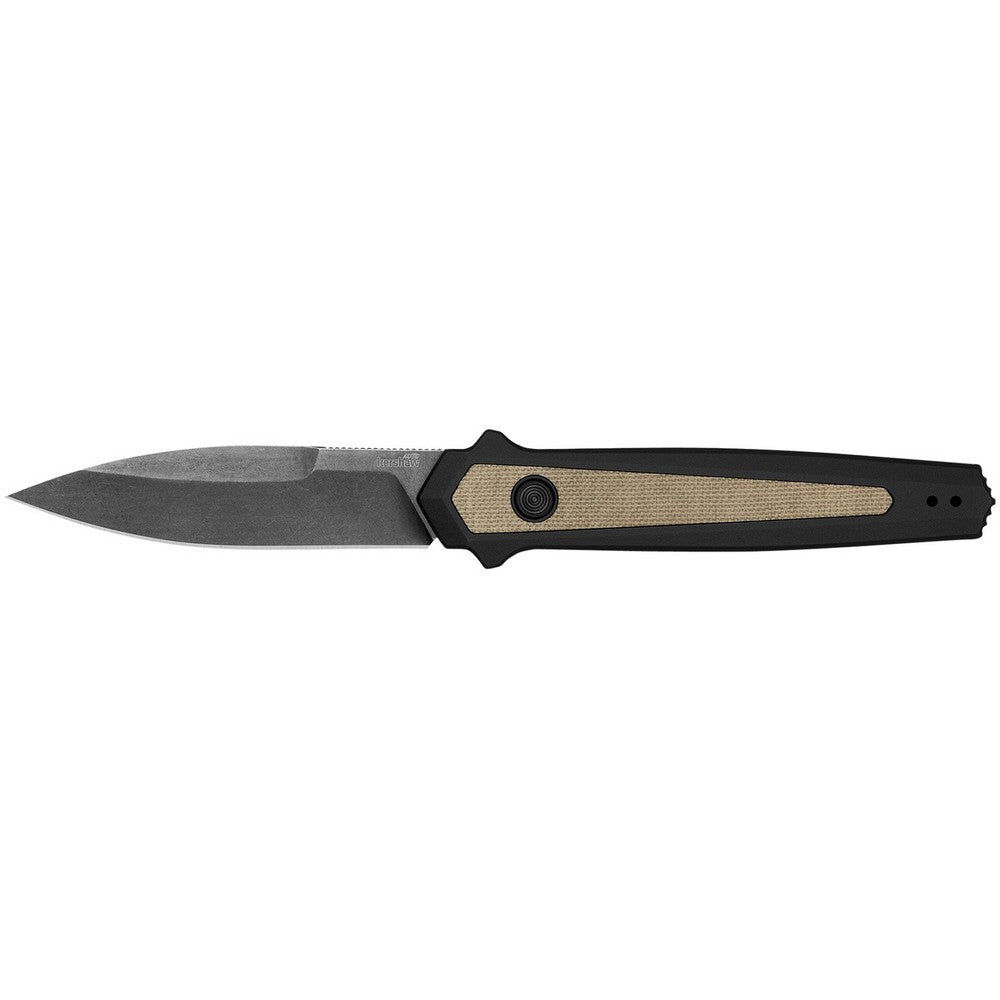 Kershaw  Launch 15 Full Size 3.50" Folding Spear Point Plain Black Oxide Blackwash CPM MagnaCut Steel Blade/Black Anodized w/Tan Canvas Aluminum w/Micarta Inserts Handle Includes Pocket Clip