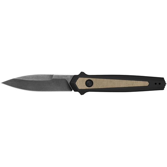 Kershaw  Launch 15 Full Size 3.50" Folding Spear Point Plain Black Oxide Blackwash CPM MagnaCut Steel Blade/Black Anodized w/Tan Canvas Aluminum w/Micarta Inserts Handle Includes Pocket Clip