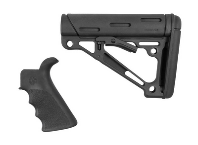 Hogue 15056 OverMolded Combo Kit Collapsible Black OverMolded Rubber Black Synthetic & Black Rubber Grip for AR15, M16 with Mil-Spec Tube (Tube Not Included)