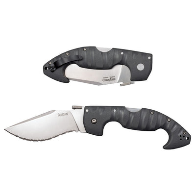 Cold Steel CS21SS Spartan  4.50" Folding Clip Point Serrated Satin Griv-Ex Blade/6" Black Contoured Griv-Ex Handle Includes Belt Clip