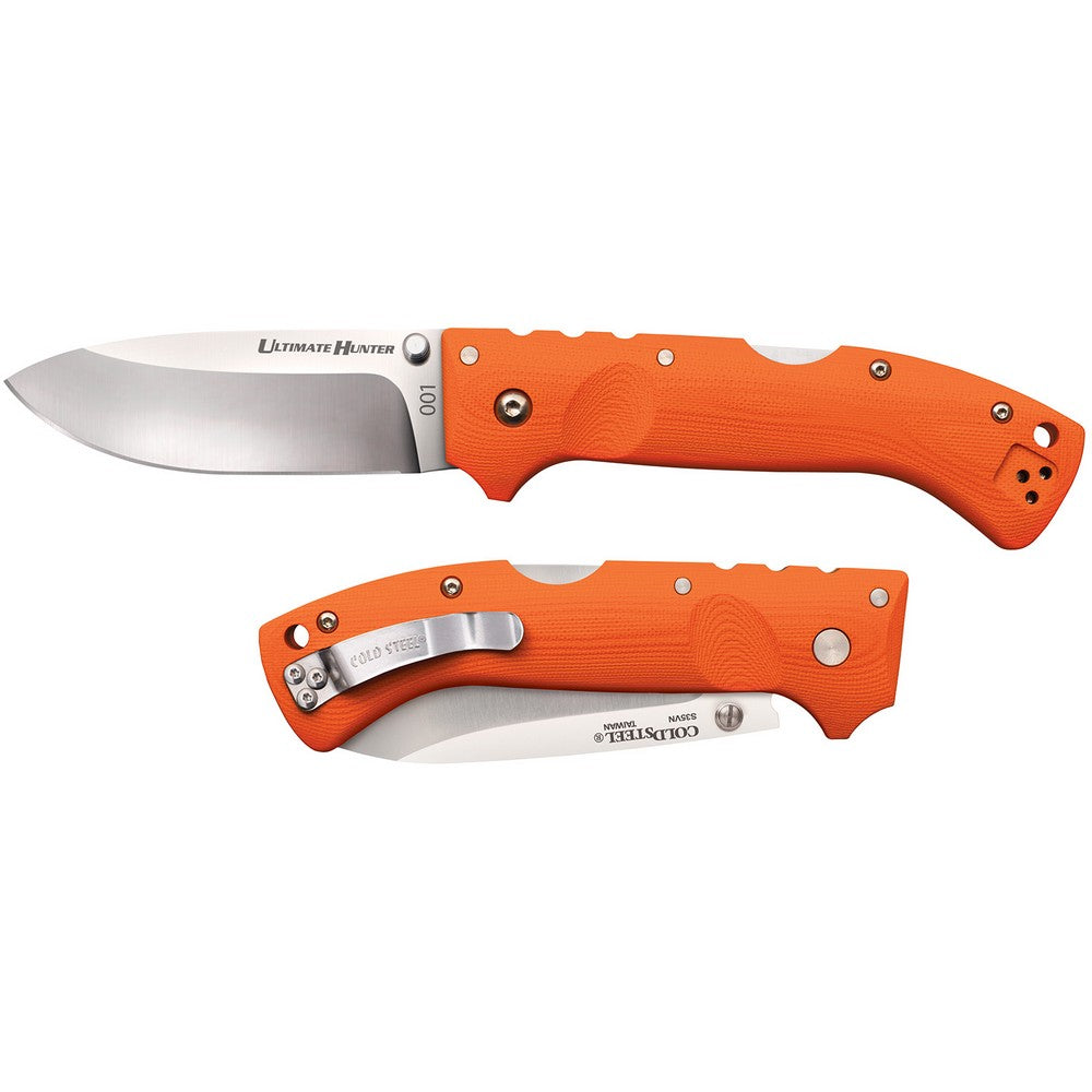 Cold Steel CS30URY Ultimate Hunter  3.50" Folding Drop Point Plain American S35VN Blade/5" Orange G10 Handle Includes Belt Clip