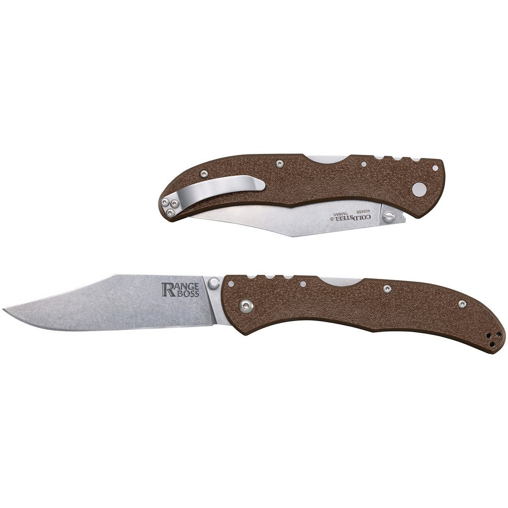 Cold Steel CS20KR9 Range Boss  Folding Clip Point Plain Stonewashed 4034 SS Blade/5.25" Flat Dark Earth Zy-Ex Handle