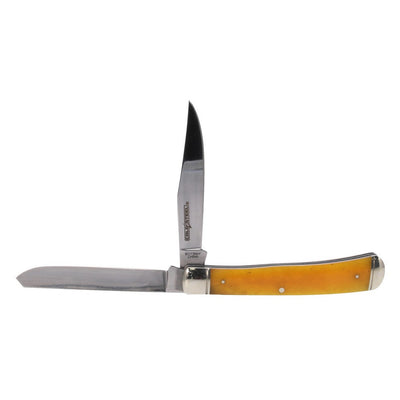 Cold Steel CSFLTRPRY Trapper  3" Folding Clip/Spey Plain 8Cr13MoV SS Blade/Yellow w/Polished Bolsters Bone Handle