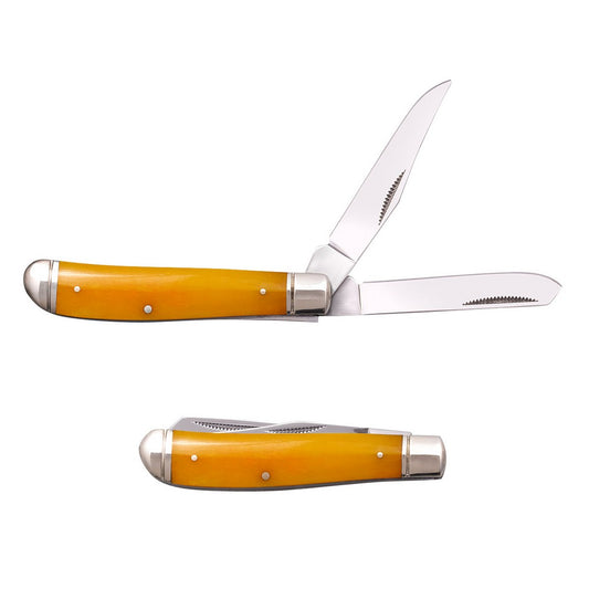 Cold Steel CSFLMTRPRY Trapper  Mini 2.60"/2.70" Folding Clip/Spey Plain 3Cr13MoV SS Blade/Yellow w/Polished Bolsters Bone Handle