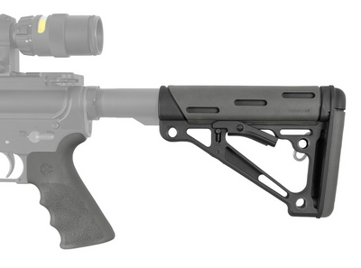 Hogue 15556 OverMolded Collapsible Buttstock made of Synthetic Material with Black Finish, Slate Gray OverMolded Rubber & Includes Slate Gray Rubber Finger Grooved Grip for AR-15, M16 with Mil-Spec Buffer Tube (Tube Not Included)