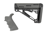 Hogue 15556 OverMolded Collapsible Buttstock made of Synthetic Material with Black Finish, Slate Gray OverMolded Rubber & Includes Slate Gray Rubber Finger Grooved Grip for AR-15, M16 with Mil-Spec Buffer Tube (Tube Not Included)