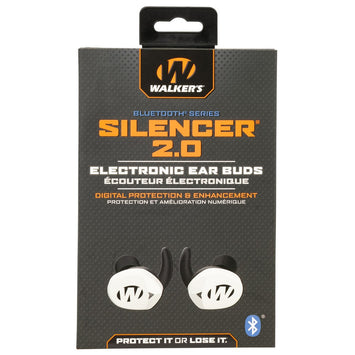 Walker's GWPSLCR2BTWHT Silencer BT 2.0 Electronic Ear Buds Sports South Exclusive White Polymer