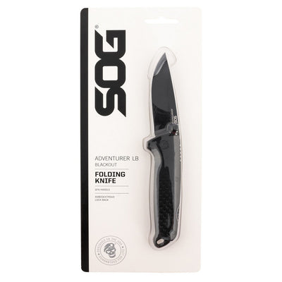 S.O.G SOG13110143 Adventure LB 3.50" Folding Drop Point Plain Black TiNi 5Cr15MoV Blade, Black Textured GRN Handle