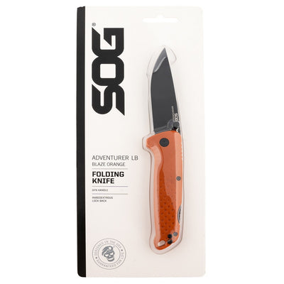 S.O.G SOG13110243 Adventure LB 3.50" Folding Plain Orange Black TiNi 5Cr15MoV Blade, Blaze Orange Textured GRN Handle
