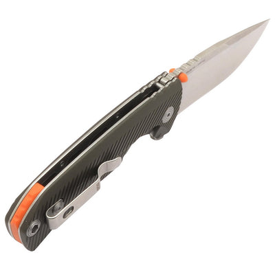 S.O.G SOG14060143 Tellus FLK  3.65" Folding Clip Point Plain Stonewashed Cryo 440C SS Blade/ Olive Drab Textured GRN Handle