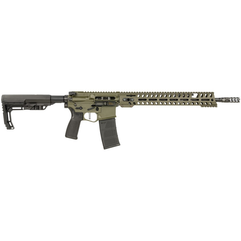 Patriot Ordnance Factory 01283 Renegade + Direct Impingement 5.56x45mm NATO 30+1 16.50", Adj. Dictator Gas Block, OD Green Anodized Rec, Ambi Controls, 3-Port Muzzle Brake, 14.50" M-LOK Handgaurd, Black MFT Minimalist Stock & Engage Grip