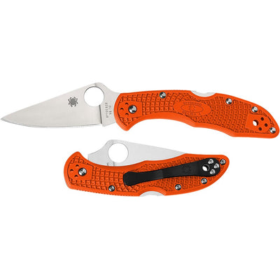 Spyderco C11FPOR Delica 4 Lightweight 2.88" Folding Plain Satin VG-10 SS Blade/Orange Bi-Directional Texturing FRN Handle Includes Pocket Clip