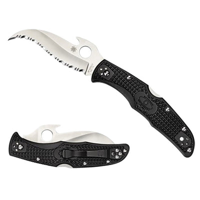 Spyderco C12SBK2W Matriarch 2  3.57" Folding Reverse S Serrated Satin VG-10 SS Blade/Black Bi-Directional Texturing FRN Handle Includes Pocket Clip