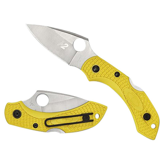 Spyderco C28PYL2 Dragonfly 2 Salt 2.25" Folding Plain Stonewashed H1 Steel Blade/ Yellow Textured FRN Handle Includes Pocket Clip