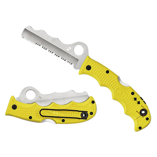 Spyderco C79PSYL Assist Salt Lightweight 3.68" Folding Part Serrated H2 Steel Blade/Yellow Bi-Directional Texturing FRN Handle Includes Glass Breaker/Pocket Clip