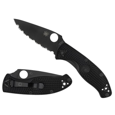 Spyderco C122PSBBK Tenacious Lightweight 3.39" Folding Part Serrated Black Oxide 8Cr13MoV SS Blade/Black Bi-Directional Texturing FRN Handle Includes Pocket Clip