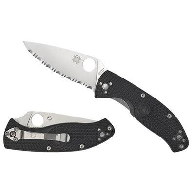 Spyderco C122PSBK Tenacious Lightweight 3.39" Folding Part Serrated Satin 8Cr13MoV SS Blade/Black Bi-Directional Texturing FRN Handle Includes Pocket Clip