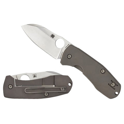 Spyderco C158TIP2 Techno 2  2.52" Folding Sheepsfoot Plain CTS XHP Steel Blade/Matte Stonewashed Titanium Handle Includes Pocket Clip