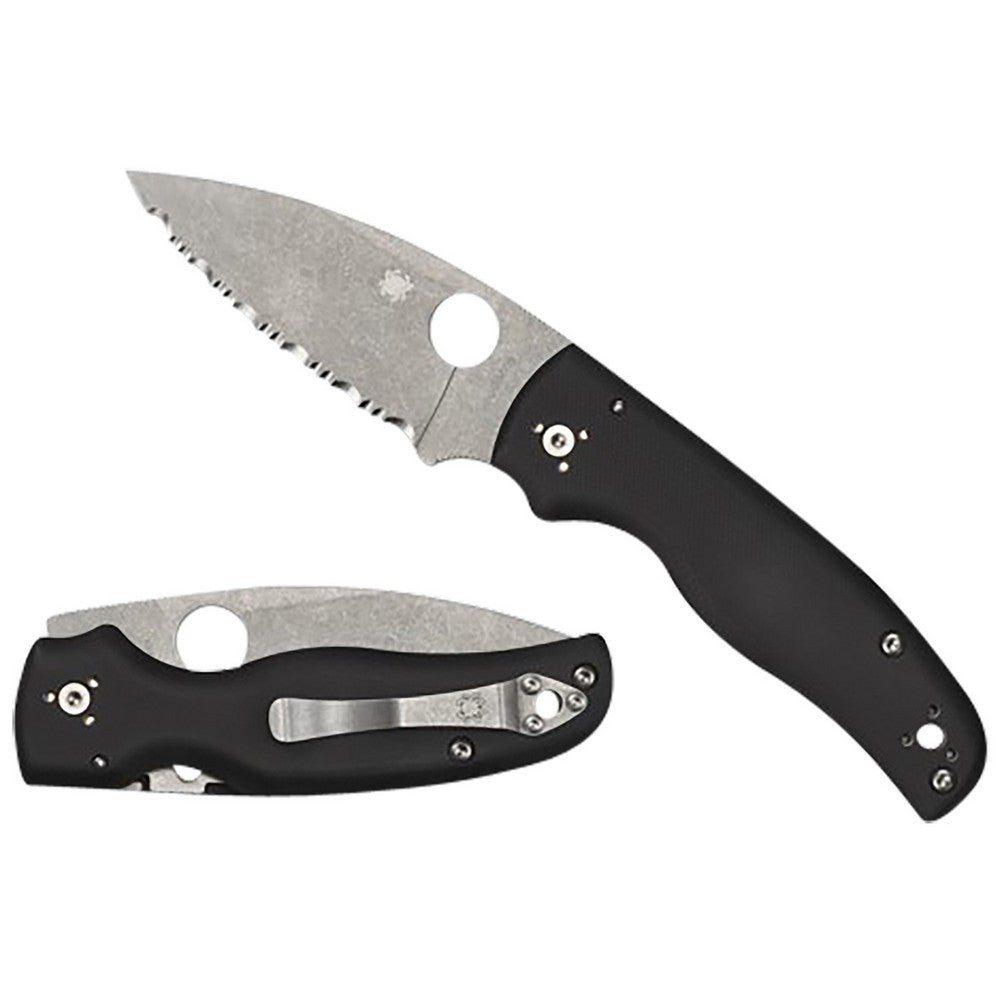 Spyderco C229GS Shaman  3.58" Folding Serrated Stonewashed CPM S30V SS Blade/ Black Textured G10 Handle Includes Pocket Clip