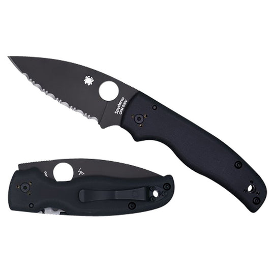 Spyderco C229GSBK Shaman  3.58" Folding Serrated Black DLC CPM S30V SS Blade/Black Textured G10 Handle Includes Pocket Clip