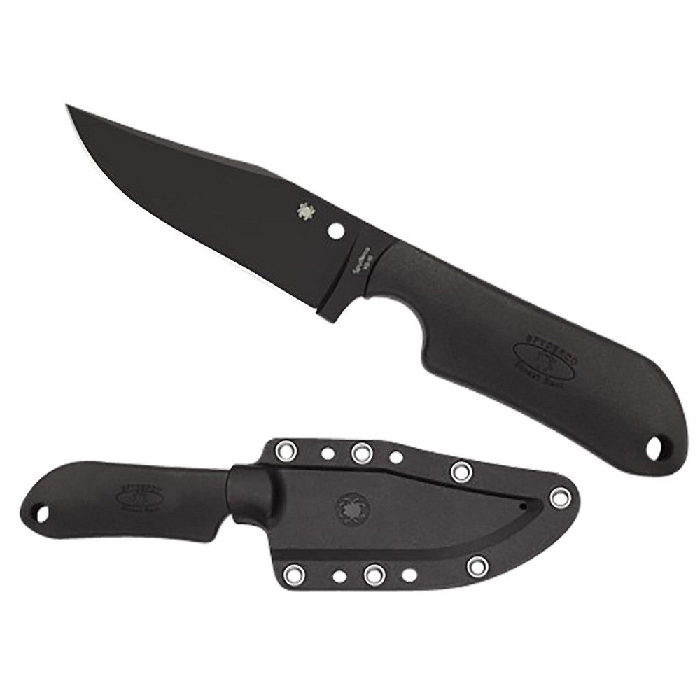 Spyderco FB15PBBK Street Beat  3.51" Fixed Bowie Plain Black DLC VG-10 SS Blade/Black Textured FRN Handle