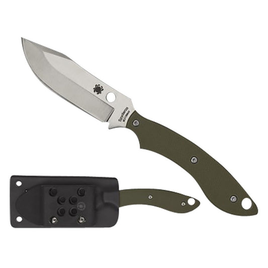 Spyderco FB49GPOD Stok  2.95" Fixed Bowie Plain Stonewashed 8Cr13MoV SS Blade/Olive Drab Textured G10 Handle Includes Sheath w/G-Clip