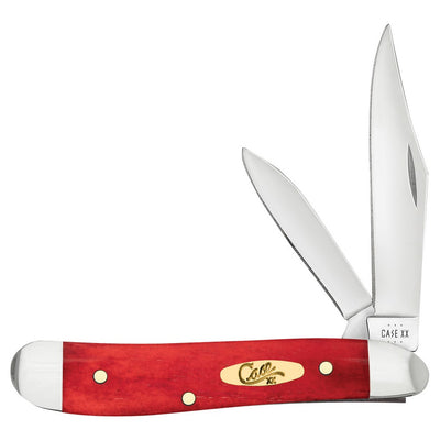 Case 10763 Dark Red Bone Peanut Folding Clip Point/Pen Plain Mirror Polished Tru-Sharp SS Blade/Smooth Dark Red/Pinched Bolsters Bone/SS Handle