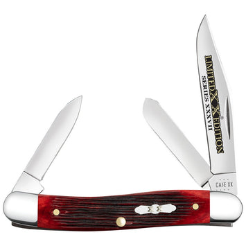 Case 12210 Limited Edition XXXVII Stockman Medium Folding Clip Point/Pen/Spey Plain Mirror Polished w/Engraving Tru-Sharp SS Blade/ Old Red Barnboard Jig/SS Stag Bone/Nickle Handle