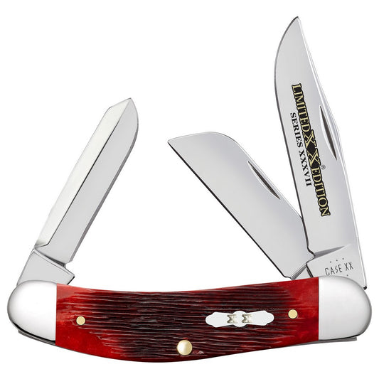 Case 12212 Limited Edition XXXVII Sowbelly Folding Clip Point/Sheepsfoot/Spey Plain Mirror Polished w/Engraving Tru-Sharp SS Blade/Old Red Barnboard Jig/SS Stag Bone/Nickle Handle